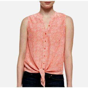 Joie Edalette Silk Tie Front‎ Sleeveless Button Up Tank Orange Size XS